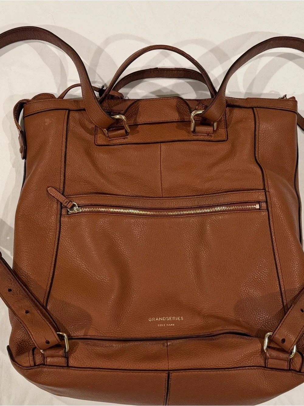 Cole Haan GrandSeries British Tan Leather Convertible Unisex Backpack Tote Bag